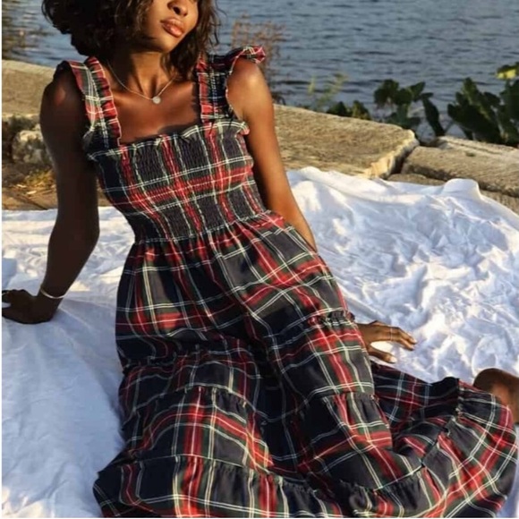 Hill House Dresses & Skirts - BNC Hill House The Ellie Nap Dress in Navy Tartan Plaid Midi Ruffle Dress